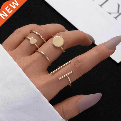 Fashion Gold Color Round Heart Geometric Rings Set for Women