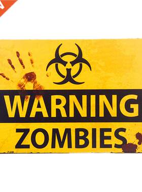 Shabby chic Retro ZOMBIE WARNING SIGNS HALLOWEEN POSTERS OUT