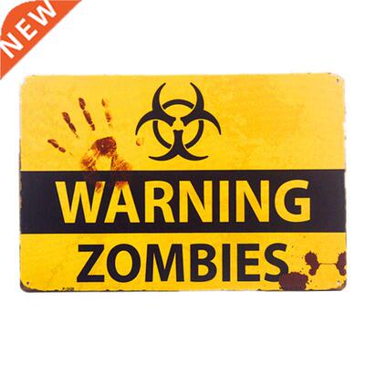Shabby chic Retro ZOMBIE WARNING SIGNS HALLOWEEN POSTERS OUT