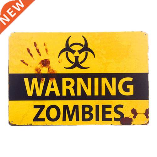 Shabby chic Retro ZOMBIE WARNING SIGNS HALLOWEEN POSTERS OUT