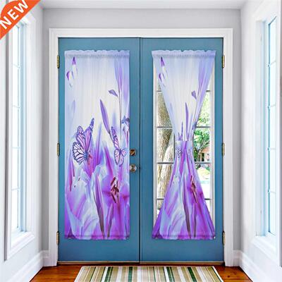 Purple Butterfly Lily Flower Door Curtains for Living Room