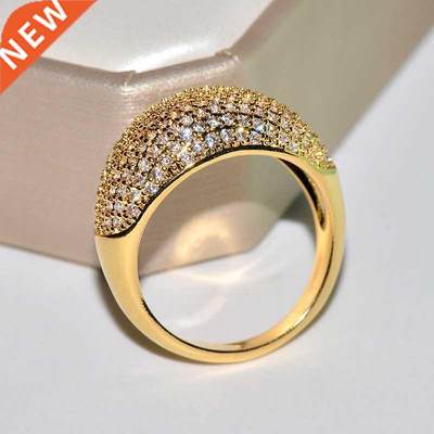 Real 18k Gold Rings for Women Luxury Full Diamond Fine Jewel