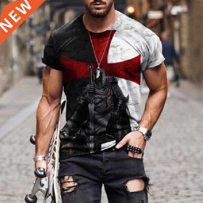 Templar 3D Printed T Shirt For Men Cross Pattern Summer Tops