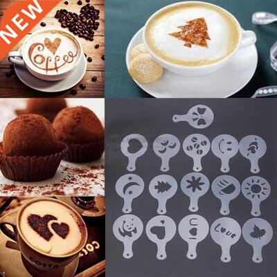 16Pcs/set Coffee Latte Mold Dusting Pad Latte Cappuccino Cof