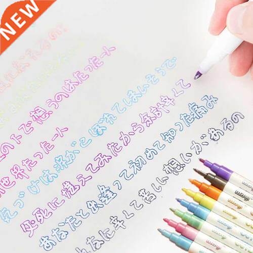 8 Colors Outline Metallic Highlighter Fluorescent Marker Pe