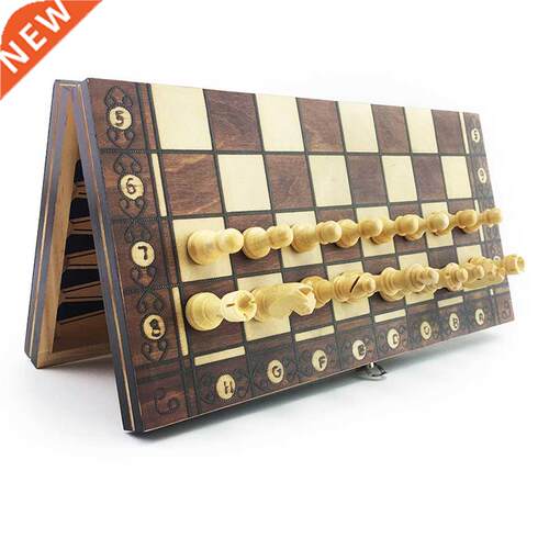 Super Magnetic Wooden Chess Backgammon Checkers 3 in 1 Chess