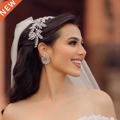 Fashion Bride Headband Crystal Leaf Hair Band, ASNORA Bridal