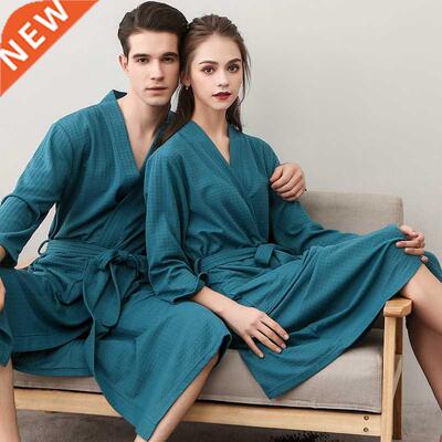 Waffle Transparent Bathrobe Men Summer Thin Robe Shower Wome
