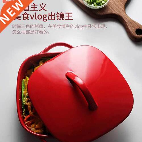 Double Ears with Lid Ceramic Ovenware Baking at Home Cheese