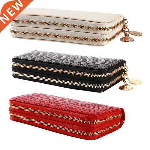 red/white/black Women Double Zipper Wallets Ladies Wallet Fa