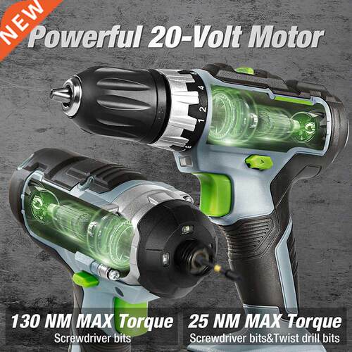 21PC 20V Li-ion Cordless Compact Drill Driver Set and Impac