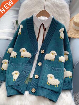 H.SA 2022 Women Sweater Cardigans Knitcoat V Neck Sheep Card