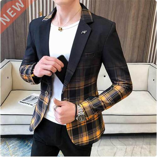 2022 Spring Men's Plaid Blazer Fashion Business Casual Men's