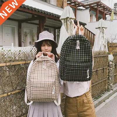 2 PCS/Set Plaid Pattern Backpack Student Girl Sweet Simple