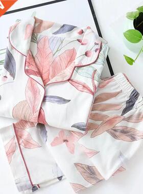 2022 Spring Leaves Printed Women's Pajama Cotton Plu