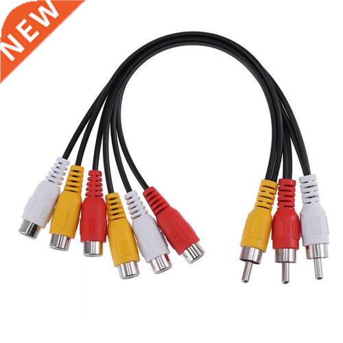 Black Audio Video Cable 25cm 3RCA Male Jack to 6RCA Female P