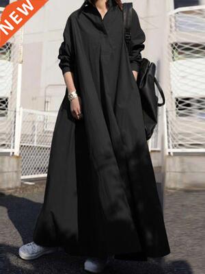 ZANZEA Autumn Stylish Women Vintage Long Sleeve Loose Sundre