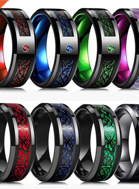 Fashion Men's 8mm Black Tungsten Wedding Celtic Dragon Rings