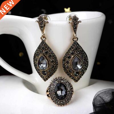 Sunspicems 2022 Bohemia Gray Crystal Wedding Jewelry Set Ear