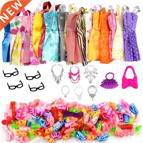 32 Item/Set Doll Accessories=10 Pcs Doll Clothes Dress+4 Gla
