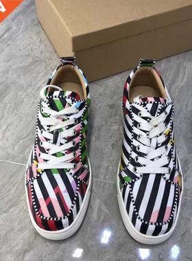 Luxury brand Men's sneakers Striped Lace-Up Cow Leather Casu
