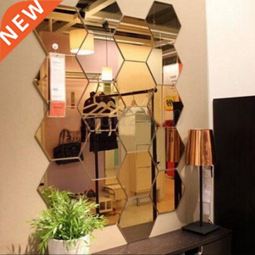 3D Mirror Wall Stickers Hexagon Acrylic Removable Mirror