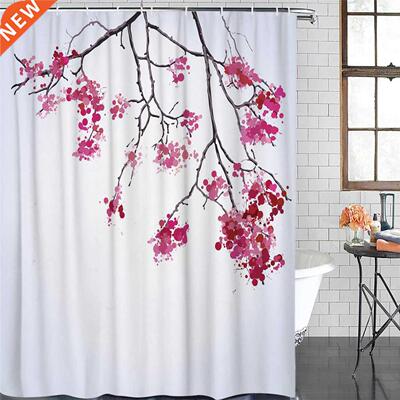 Plant Pink Flower Branch Shower Curtain Polyester Fabric