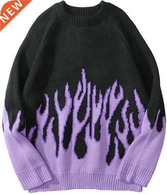 Sweater Men Harajuku Flame Hip Hop Streetwear Men Clothing S