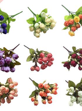 Silk Cloth Artificial Flower 15 Heads Mini Rose Home Decor