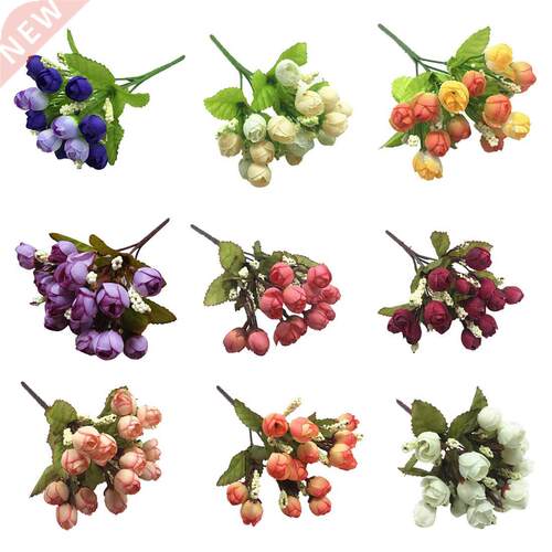 Silk Cloth Artificial Flower 15 Heads Mini Rose Home Decor
