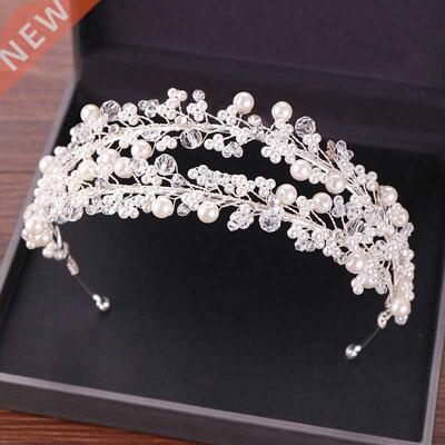 White Pearl Bridal Hairbands Tiaras Wedding Crown Headband F