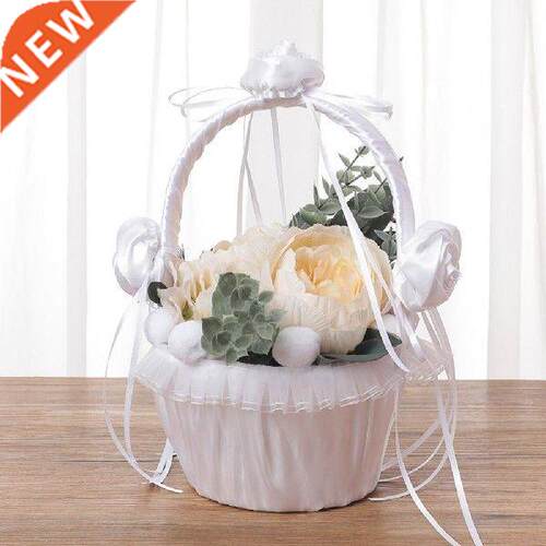Flower Girl Baskets Fabric Lace Decoration Cute Handle