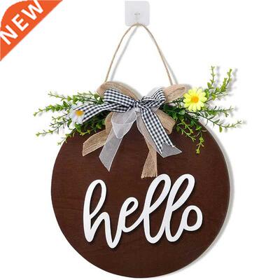 Welcome Sign for Front Door Wreaths, Hello Sign with Bowknot