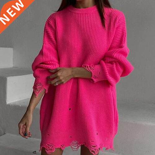 Women's Wnter Knt Sweater O-Neck Overszed Loose Hollow Ou