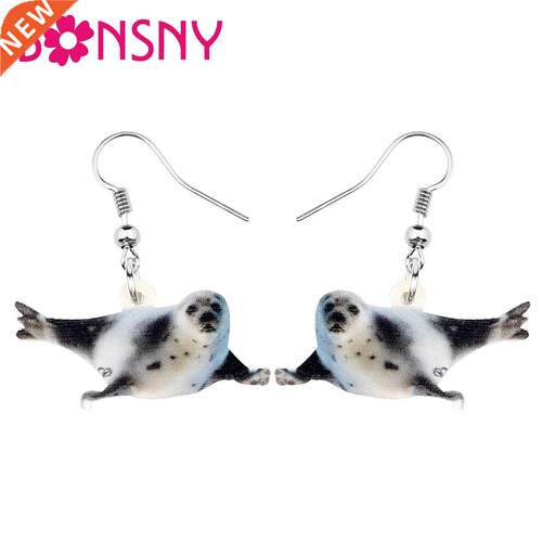 Bonsny Acrylic Cute Ocean Sea Lion Earrings Drop Dangle Sea