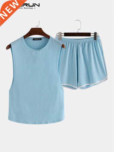 NCERUN Men Pajamas Sets Sleeveless O-neck Tank Tops Shorts