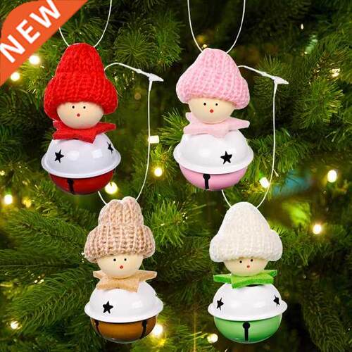 Pack of 4 Christmas Tree Bells Doll Pendants Hanging Decorat
