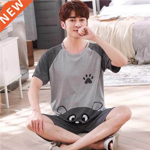 Pajamas Set Male Thin Cotton Short-Sleeved Cute Cartoon Men'