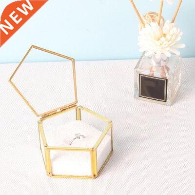 Simple Five-sided Glass Jewelry Durable Storage Box Copper