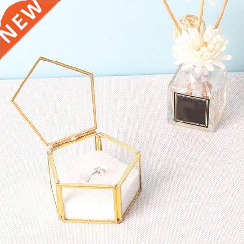 Simple Five-sided Glass Jewelry Durable Storage Box Copper