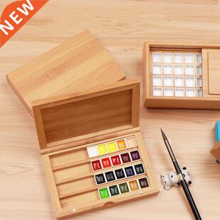 Empty Bamboo Paint Palette With Lid Portable Watercor Pain