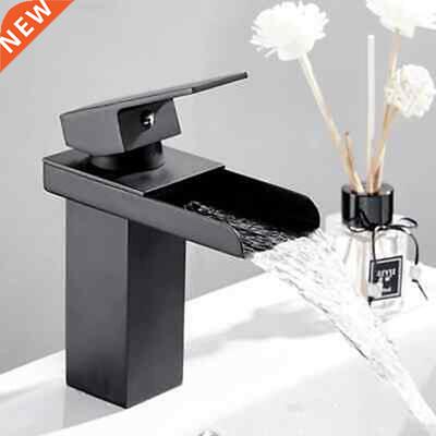 Black Matt Waterfall Basin Sink Mixer Tap Bathroom Single Le