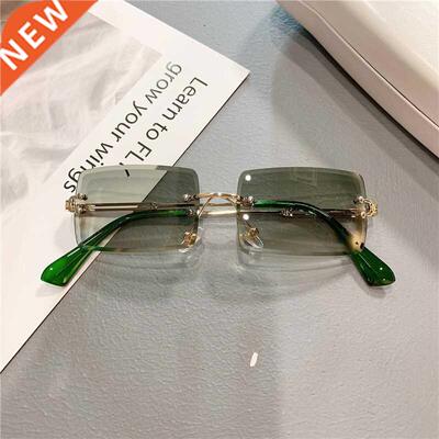 2021 Fashion Women Rimless Rectagular Cutting Lens Sun Glass
