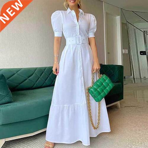 Vintage Puff Sleeve Women Party Maxi Dress Elegant Striped O