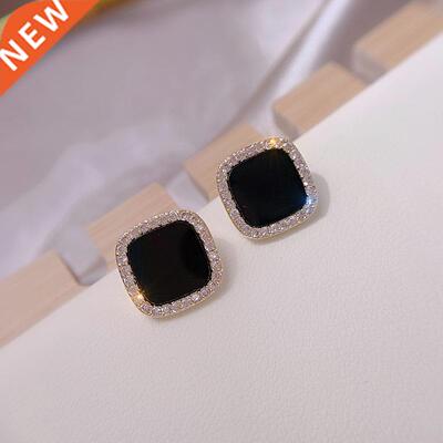High-sense Korean nd Elegant Pave Zircon Geometric Square St