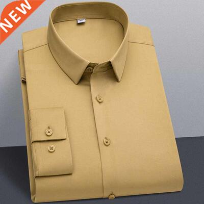 Sretch Solid Shirts for Men No Chest Pocket Long Sleeve Soft