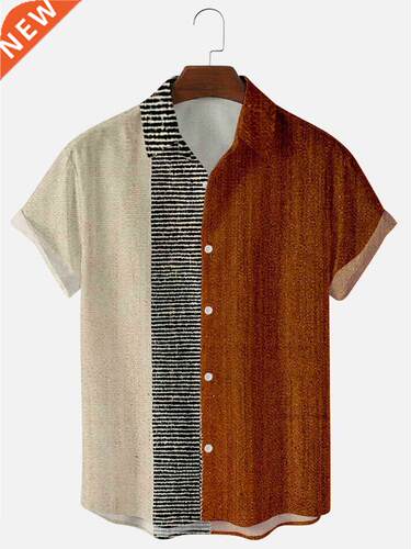 2021 Summer Short-sleeved Shirt Plus Size Stripe 5 Digital P