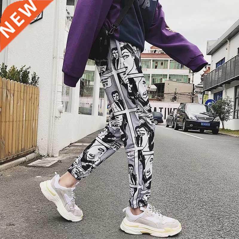 mans fashion cartoon comics print pants loose sport casual
