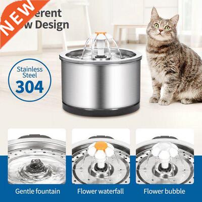 Stainless Steel Cat Water Fountain Dog Drinking Bowl Pet USB