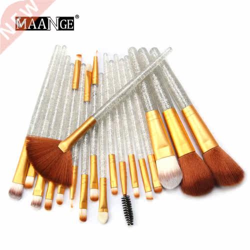 18 Pcs Glitter Powder Handle Makeup Brush Set Eyebrow